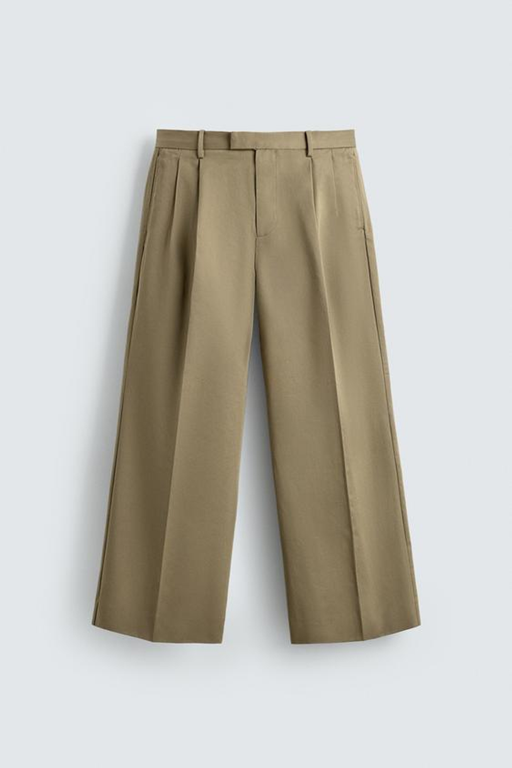 ZARA БРЮКИ WIDE-FIT СО СКЛАДКАМИ, БЕЖЕВЫЙ