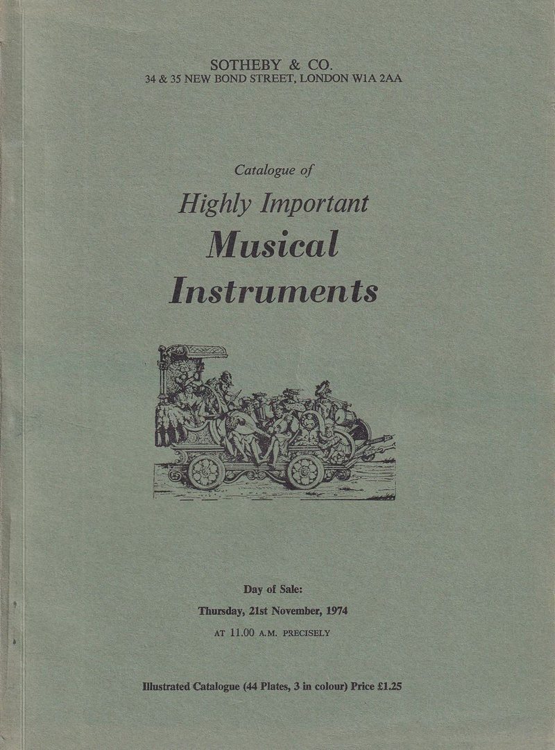 Каталог аукциона Sotheby's, Лондон, Редкие музыкальные инструменты от 21 ноября 1974 года