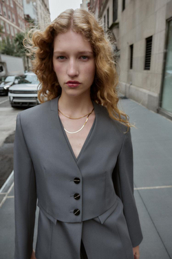 ZARA УКОРОЧЕННЫЙ БЛЕЙЗЕР БЕЗ ЛАЦКАНОВ, СЕРЫЙ