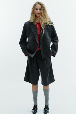 ZARA УКОРОЧЕННЫЙ БЛЕЙЗЕР ОВЕРСАЙЗ В КЛЕТКУ, СЕРЫЙ МЕЛАНЖ