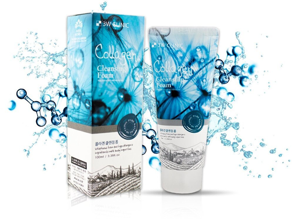 3W Clinic пенка для умывания Collagen Cleansing Foam, 100 мл