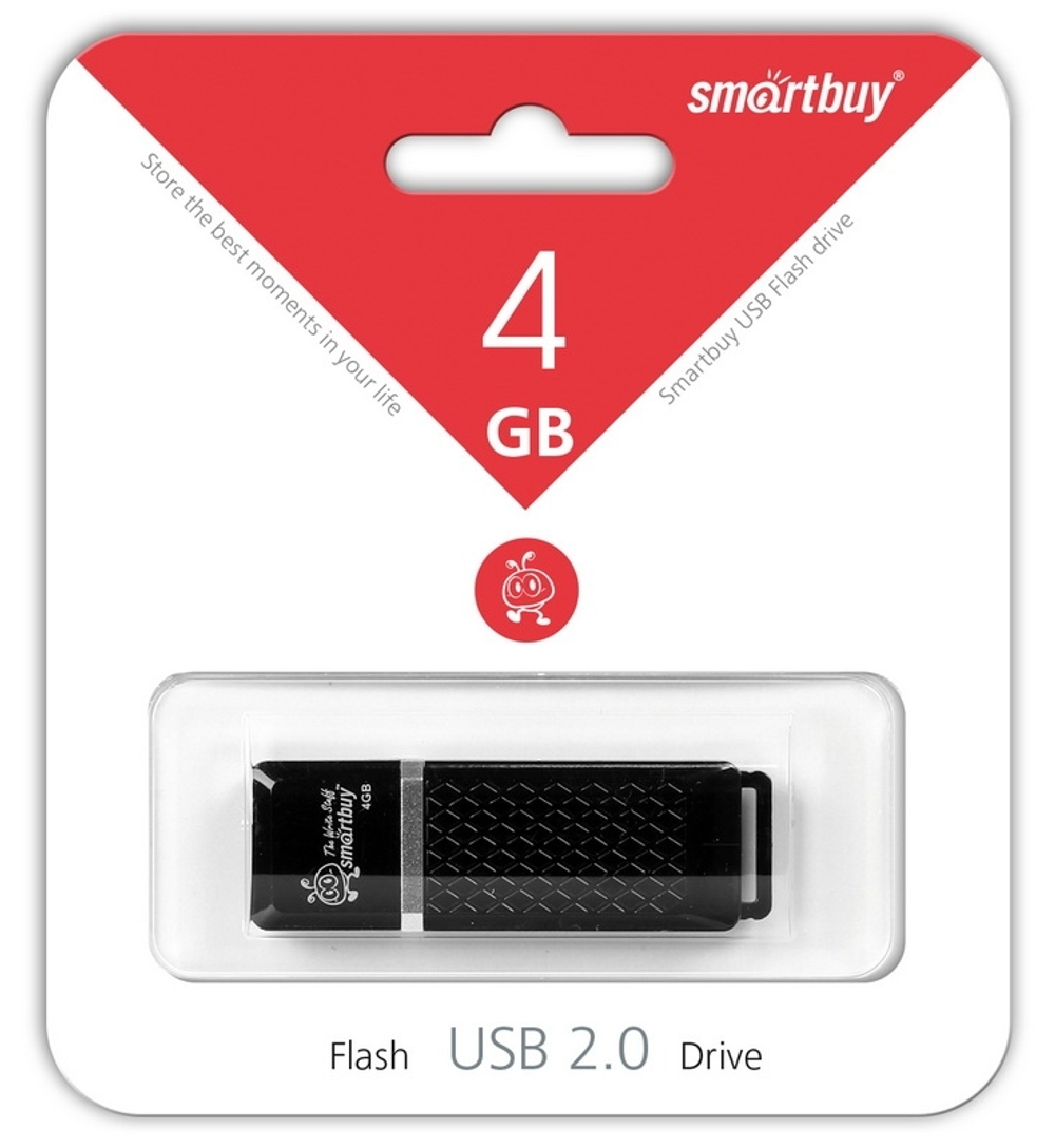 USB Флешка 4GB SmartBuy Quartz, USB 2.0, черная