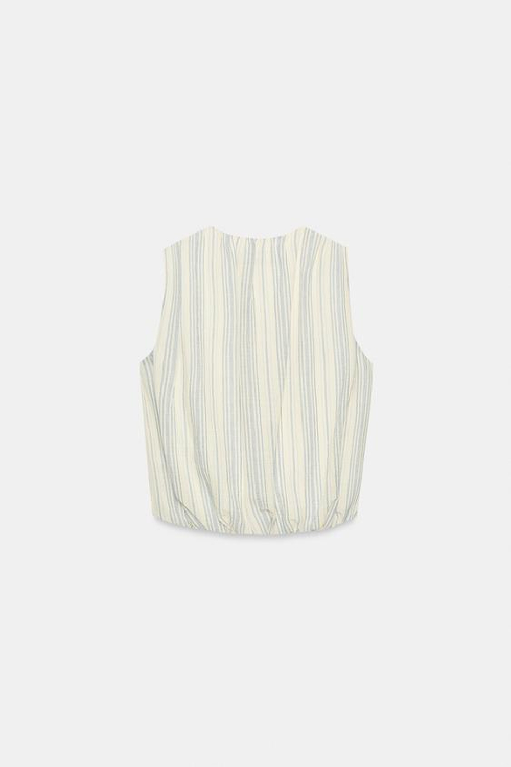 ZARA БЛУЗА В ПОЛОСКУ С РУКАВАМИ-ФОНАРИКАМИ, ЭКРЮ/ТЕМНО-СИНИЙ