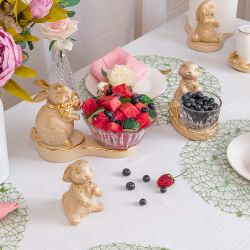 Фруктовница Кролик Эйприл Айвори с чашей из стекла