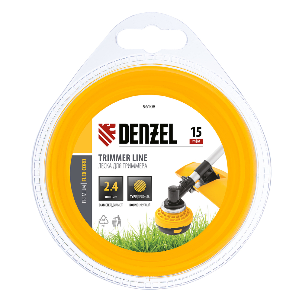 DENZEL Flex cord Леска для триммера круглая 2.4мм х 15м блистер