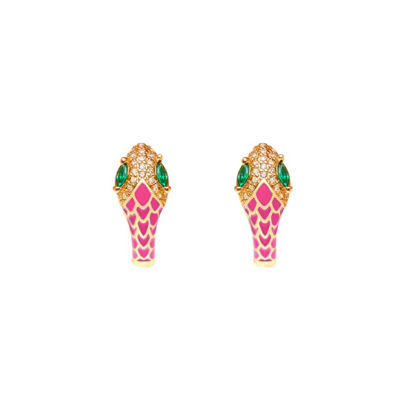 Серьги-кольца Мини Неоновая Змея – Розовые