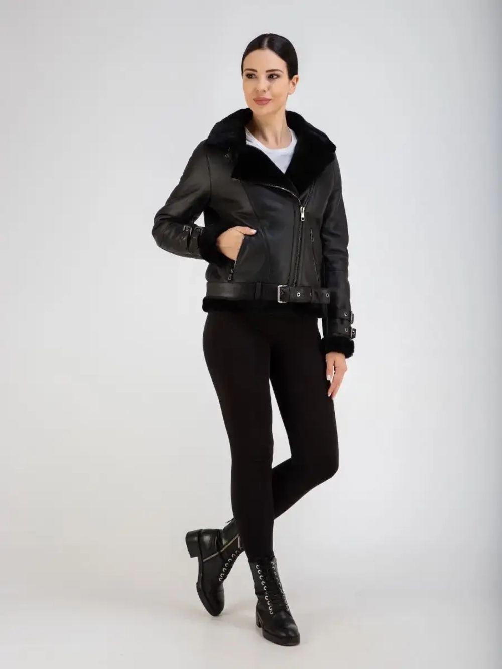 Дубленка авиатор натуральная короткая Турция