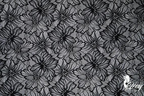 Кружевное эластичное полотно оптом (сетка), цветы, черный