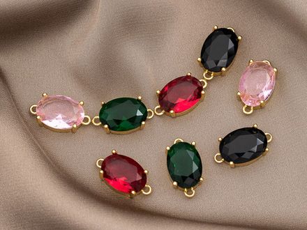 Коннектор "Овальный. "Изумруд " 18,4мм, с зеленым кристаллом