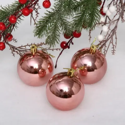 Новогодние шары 7 см (набор 3 шт) «Глянец», розовое золото
