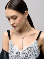 Серьги "long eye black" Silver