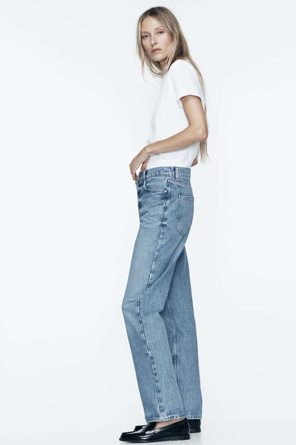 ZARA ДЖИНСЫ Z1975 SLIM С ВЫСОКОЙ ПОСАДКОЙ, ВЫЦВЕТШИЙ СИНИЙ