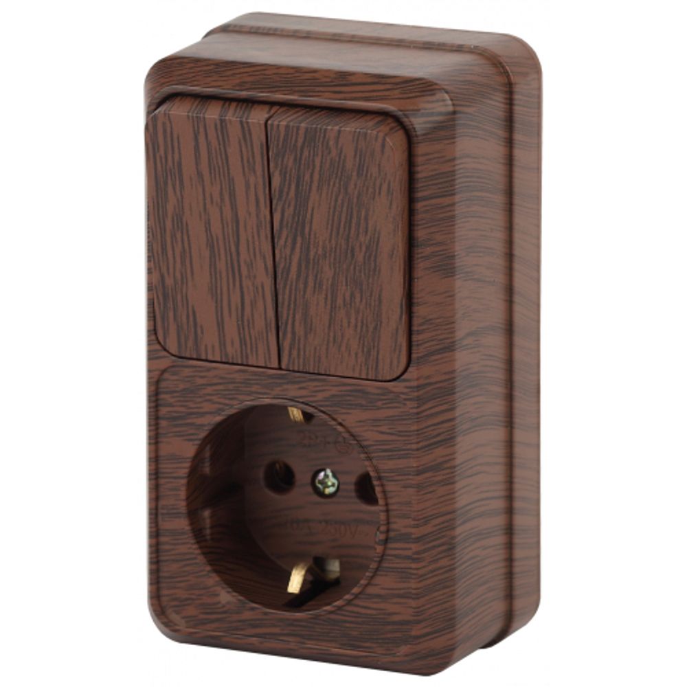 Блок розетка с выключателем Intro Quadro 2-706-10 двойным вертикальный 10-16-А-250В IP20 ОУ венге | Intro