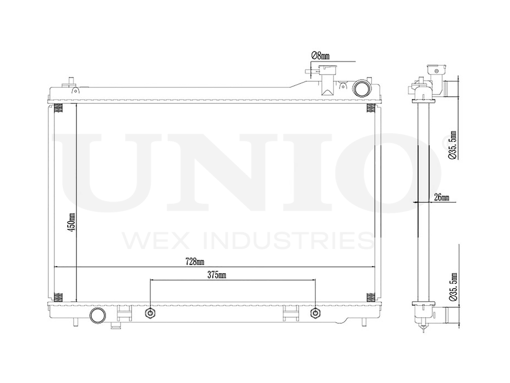 Радиатор охлаждения двигателя UNIO RAD-10045