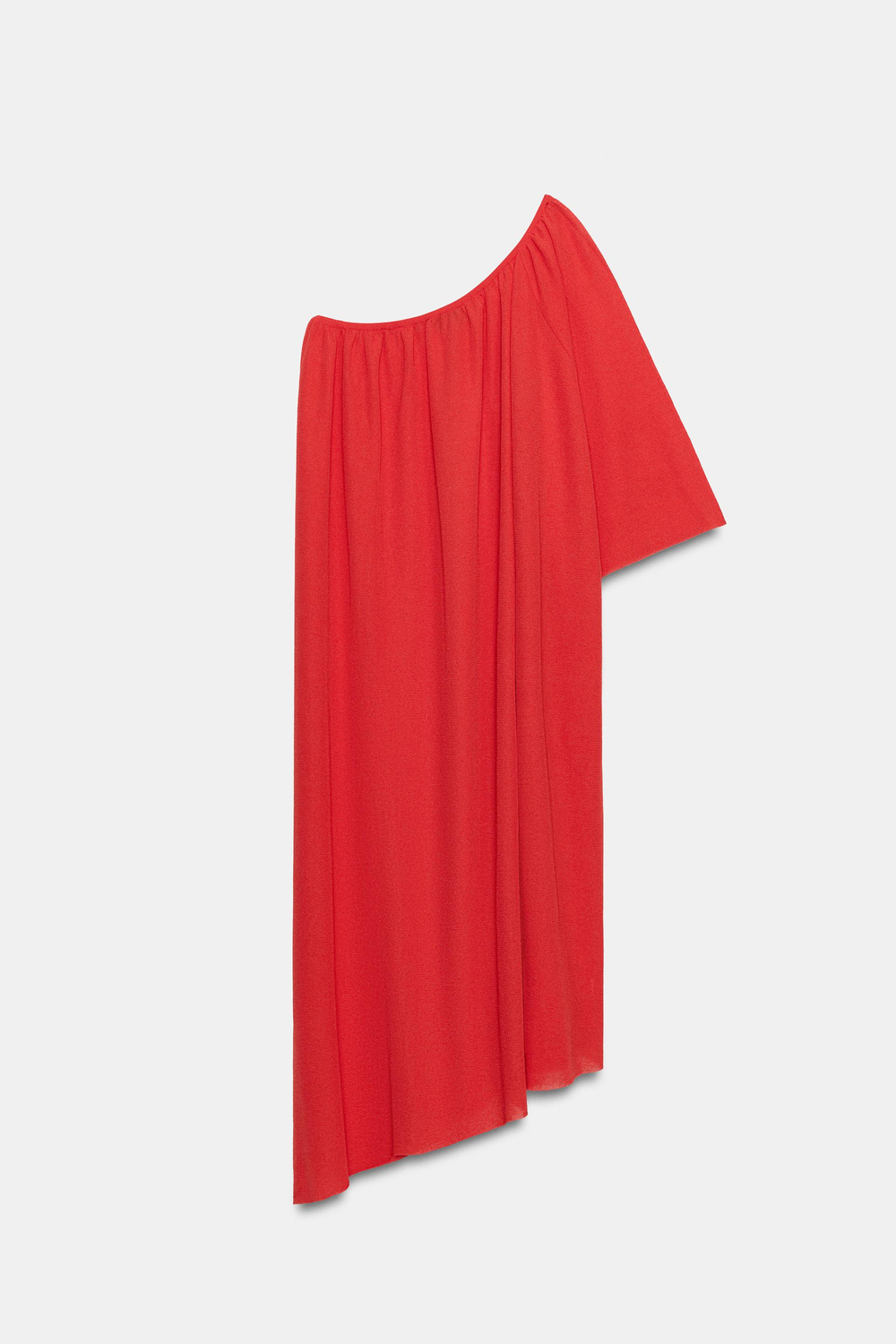 ZARA ТРИКОТАЖНОЕ ПЛАТЬЕ АСИММЕТРИЧНОГО КРОЯ, КРАСНЫЙ