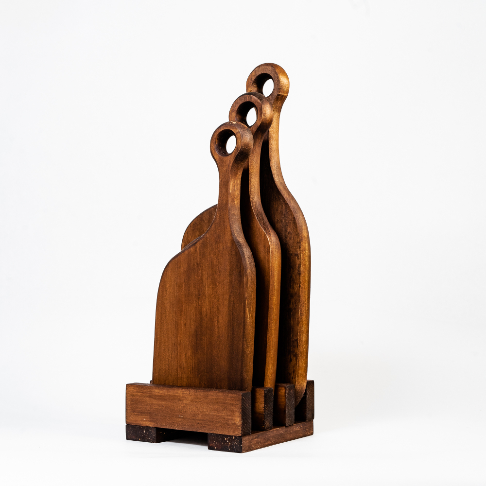 Деревянные разделочные доски 3 шт. из сибирского кедра на подставке RDN11