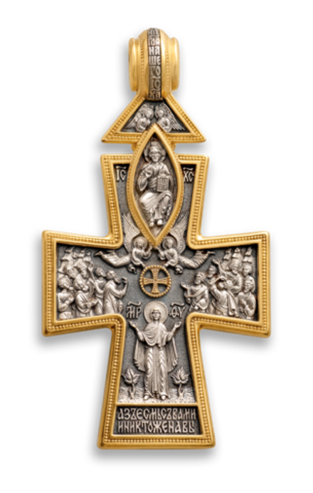 Крест «ВОЗНЕСЕНИЕ. СОШЕСТВИЕ СВЯТОГО ДУХА» КС070 серебро 925пробы