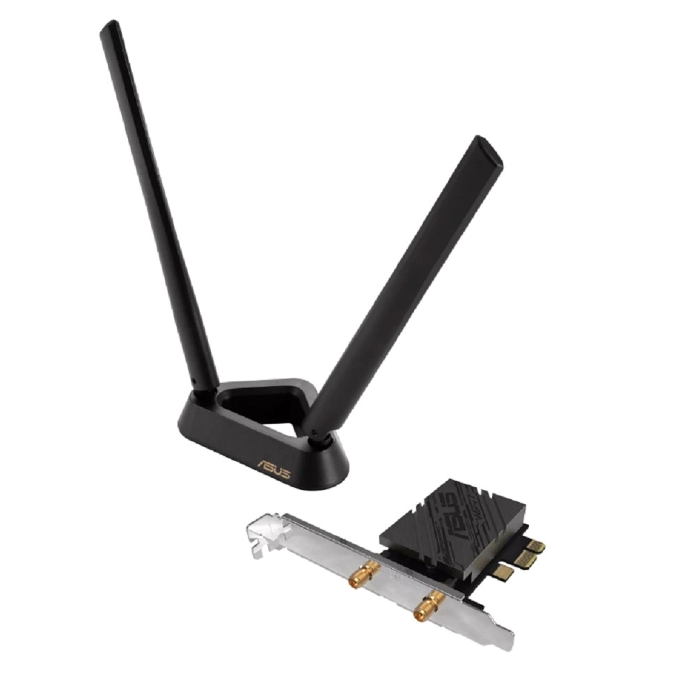Сетевой адаптер WiFi Сетевой адаптер ASUS PCE-BE92BT, Wi-Fi 7 + Bluetooth, PCI-E, (802.11be), 2.4 / 5 / 6 ГГц, антенна - внешняя