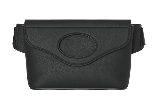 Burberry Pocket Bag Flap Closure Grain Leather Pocket Fanny Pack Men"s Black