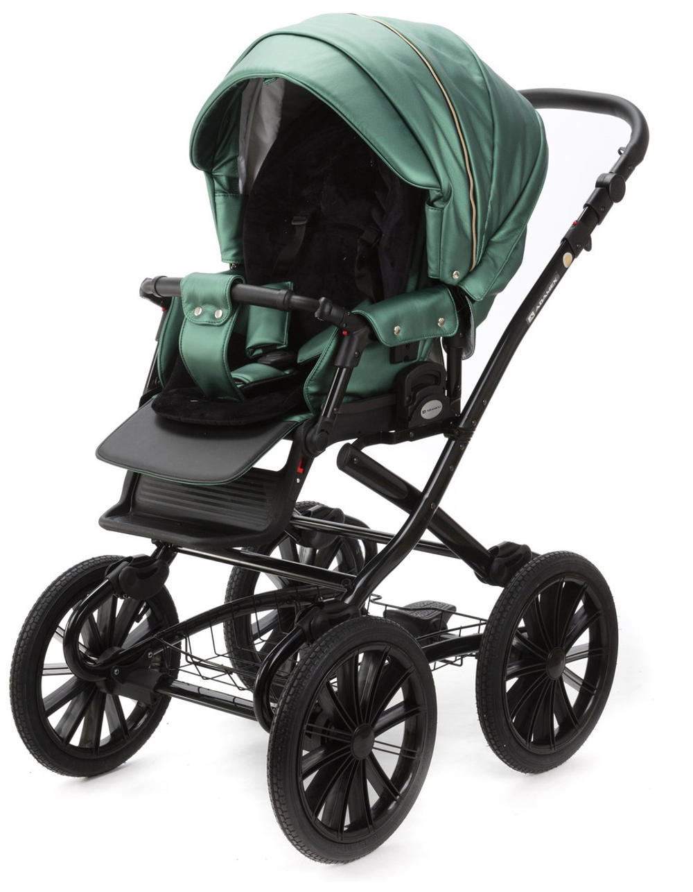 Детская коляска Adamex Chantal Retro Deluxe 3 в 1 C105B (ИЗУМРДНАЯ 100% КОЖА-ЗОЛОТЫЕ МОЛНИИ)