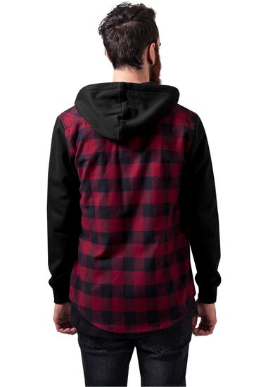 Рубашка URBAN CLASSICS Hooded Checked Flanell Sweat Sleeve Shirt (Разноцветный (Black/Burgundy/Blac