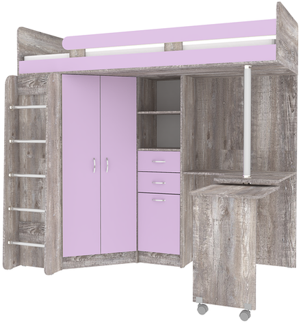 Кровать-чердак КарИВи Юниор 3 с металлической лестницей Бетон Ирис