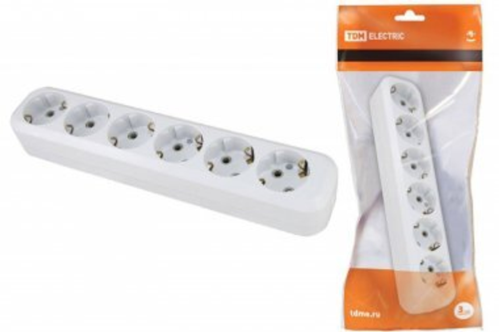 Колодка розеточная 6 гнезд 2П+З 16А 250В белая TDM SQ1806-0039