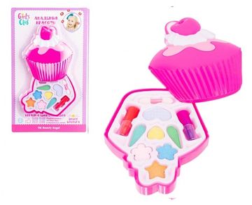 Набор косметики для девочки "Girl's Club" в наборе: тени 7 цветов: роз., оранж, голуб., желт., зелен., сирен., изумр.; помада красн., фиолет.