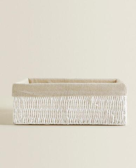 ZARA HOME ПРЯМОУГОЛЬНАЯ КОРЗИНА С ТКАНЕВОЙ ВНУТРЕННЕЙ ОБИВКОЙ, БЕЛЫЙ
