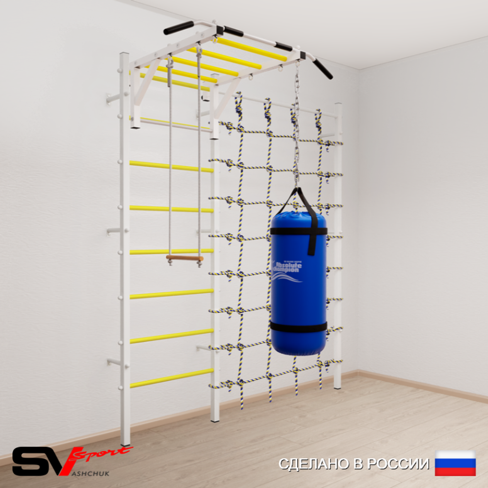Шведская стенка Sv Sport 53230 (Турник рукоход/Трапеция/Цепь/Мешок 30кг/Канатный лаз)