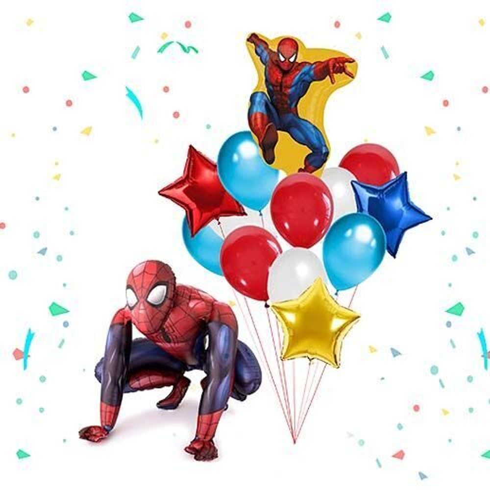 Композиция из шаров "Человек паук с разноцветными звездами"