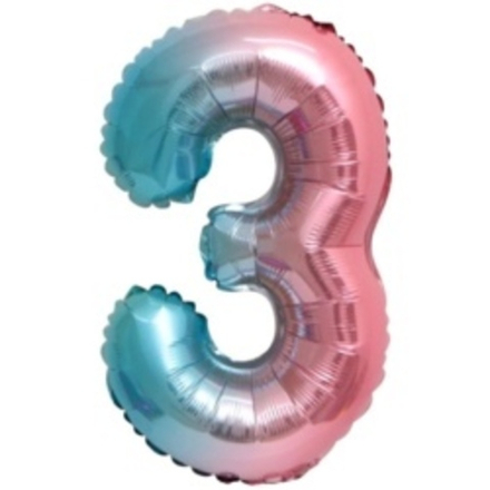Шар с клапаном (16"/41 см) Мини-цифра, 3, Нежная радуга, Градиент