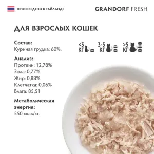 Консервы GRANDORF Fresh для кошек и котят, куриная грудка в желе