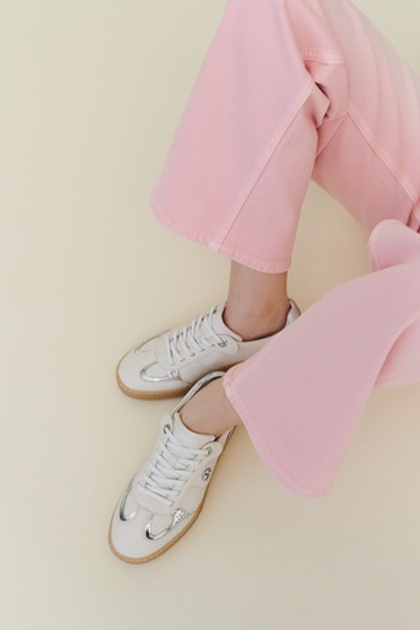 Кеды из натуральной кожи с вставками серебро