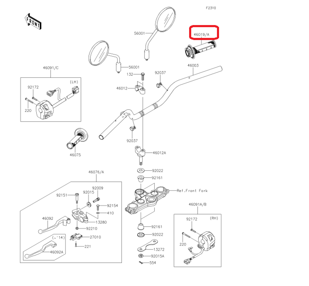 46019-0026. GRIP-ASSY,THROTTLE. Kawasaki KLX125-140-150
