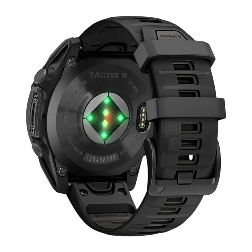 Спортивные часы Garmin tactix 8, 47 мм, AMOLED, силиконовый ремешок цвета чёрный/«серая галька» Безель из титана, AMOLED-дисплей с сапфировым стеклом. Ремешок с классической застёжкой — на запястье обхватом 125–208 мм