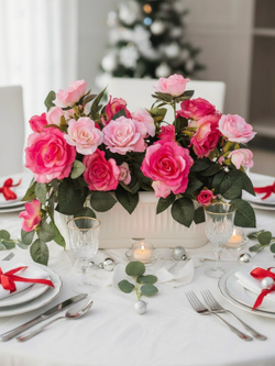 Розы искусственные малиново-розовые в балконном ящике