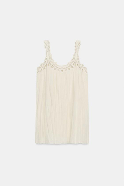 ZARA ПЛАТЬЕ С ВЫШИВКОЙ НА БРЕТЕЛЯХ — ZW COLLECTION, ЭКРЮ