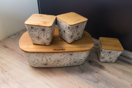 Хлебница с бамбуковой крышкой Kamille KM-1131 с 3 емкостями для сыпучих продуктов