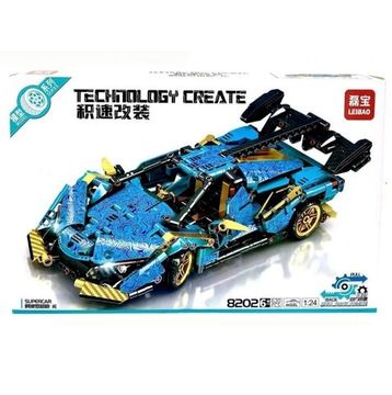 Конструктор  TECHOLOGY CREATE Гоночная машина " Lamborghini " ( голубая ) ,   620 дет.