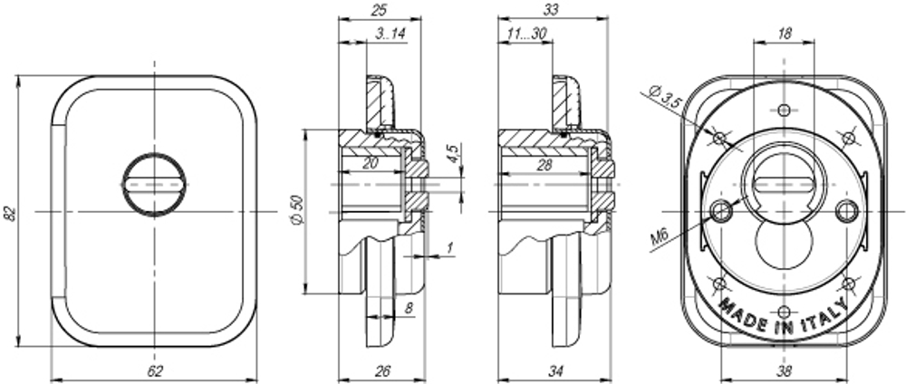 Броненакладка на ЦМ квадрат (от вырывания, 25 мм) ET/ATC-Protector 1-25(SQ) CP-8 Хром box
