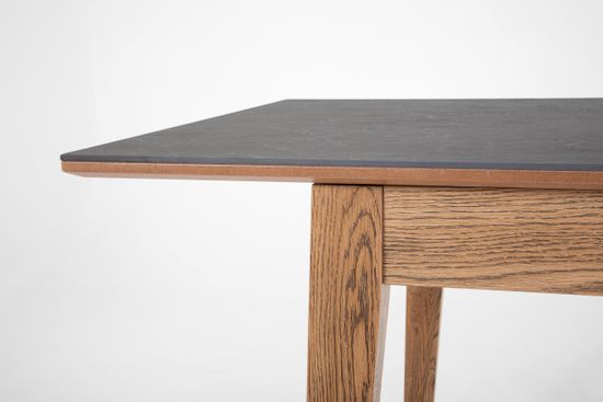 Стол Франк-М (дуб/нога светлый дуб с чёрной патиной/столешница керамика черный мрамор)