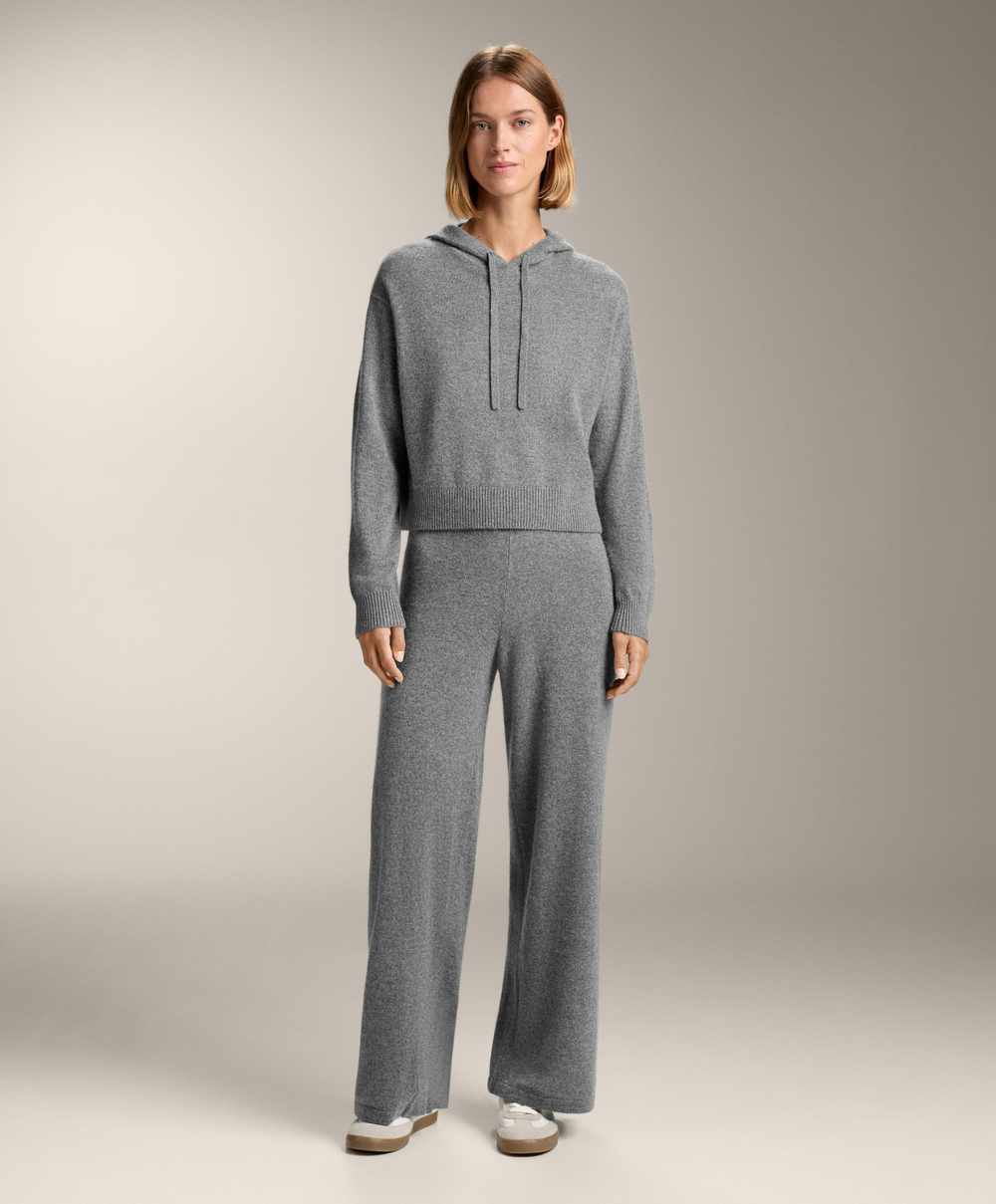 Oysho Толстовка с капюшоном из 100% кашемирового трикотажа, серый меланж