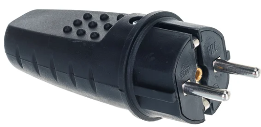 Вилка прямая однофазная UNIVersal c/з каучук 16А 250В IP44 цвет черный