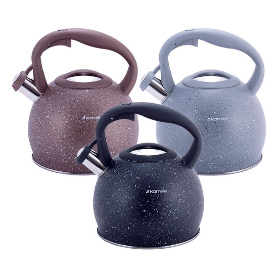 Чайник 3 л. из нержавеющей стали со свистком Kamille KM-1074 с мраморным покрытием и ручкой "soft touch"