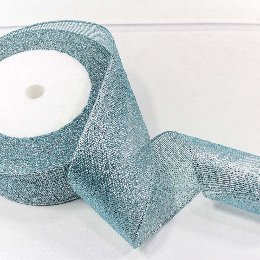 Лента Парча 3,8см х 28м с блеском (Голубой)