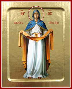 Икона Пресвятой Богородицы, Покрова (синий омофор) на дереве: 125 х 165 (Синопсисъ)