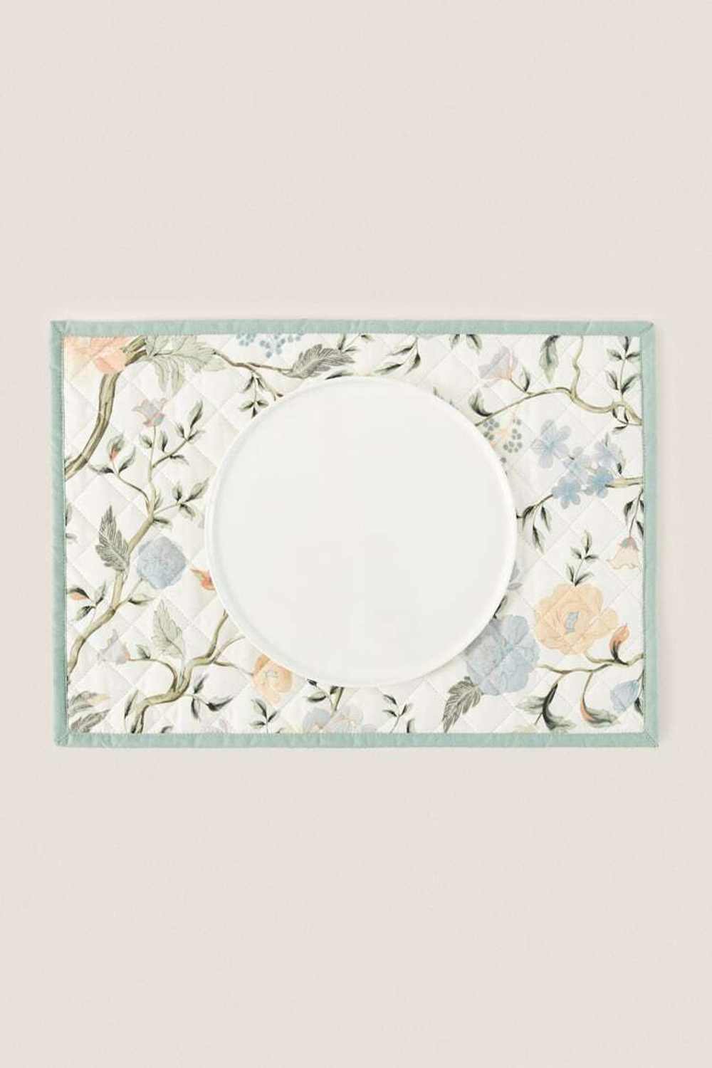 ZARA HOME САЛФЕТКА С ЦВЕТОЧНЫМ ПРИНТОМ, ЗЕЛЕНЫЙ/СИНИЙ