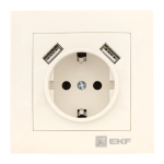Валенсия розетка 1-местная с/з 16А кремовая с защ. штор. с 2 USB 2,1А EKF