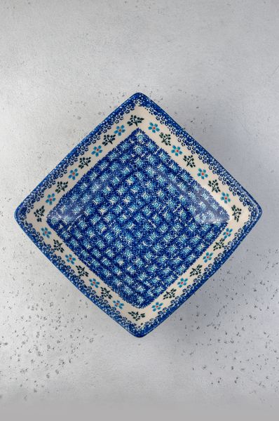 Квадратный керамический салатник с голубыми цветами, Польша